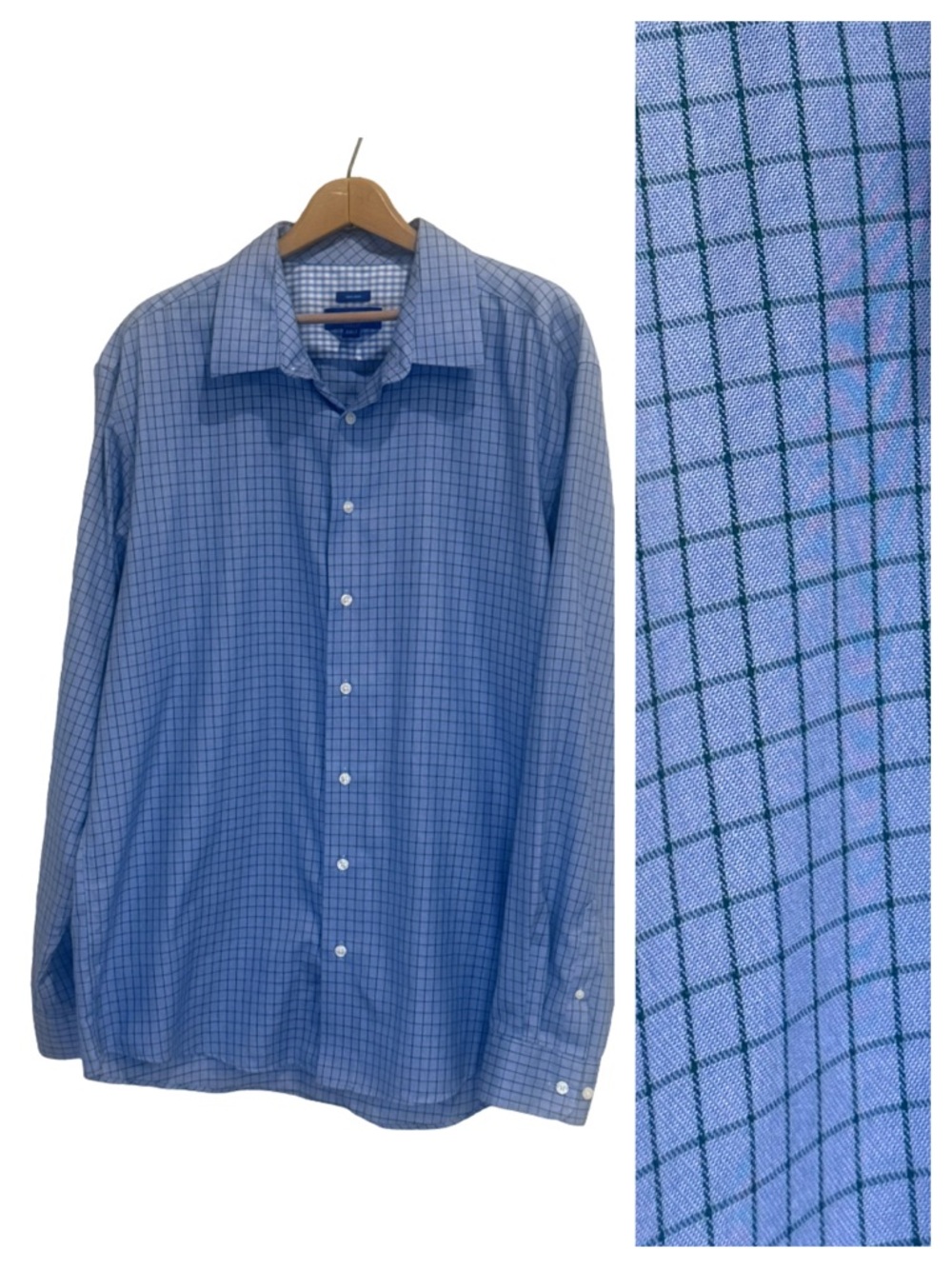 Egara Blue Forest Green Grid Button-Down Non-Iron 2XLT Big Tall Men’s